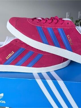 Adidas Gazelle Suede Sneakers in Red with Blue Stripes